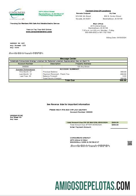 Para baixar modelo de fatura de serviços públicos de energia para consumidores dos EUA em formatos Word e PDF